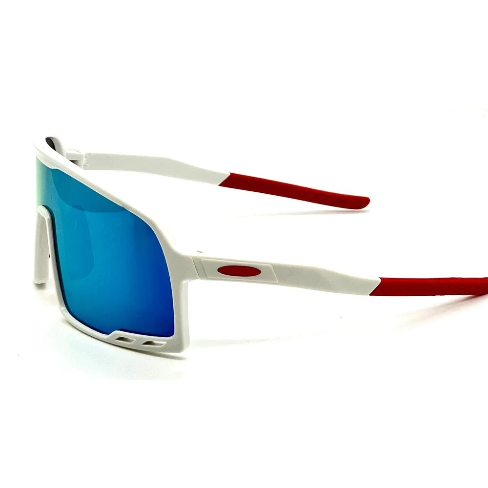 Sport Sunglasses White Frame Blue Mirror Lens Outdoor Worker Driving Wrap Around